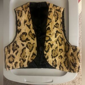 Leopard Faux Fur Cropped Vest with Black Waist Panel Small Vintage